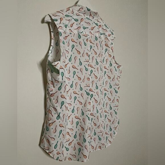 Lands’ End tennis print sleeveless button up 100% cotton SZ 16 - Picture 5 of 8